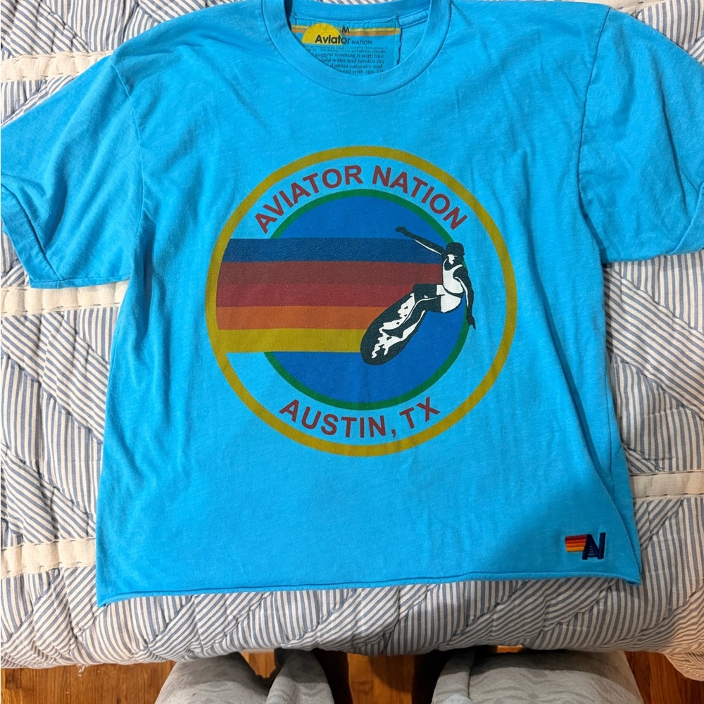 Aviator Nation Turquoise Tee with Yellow Accent